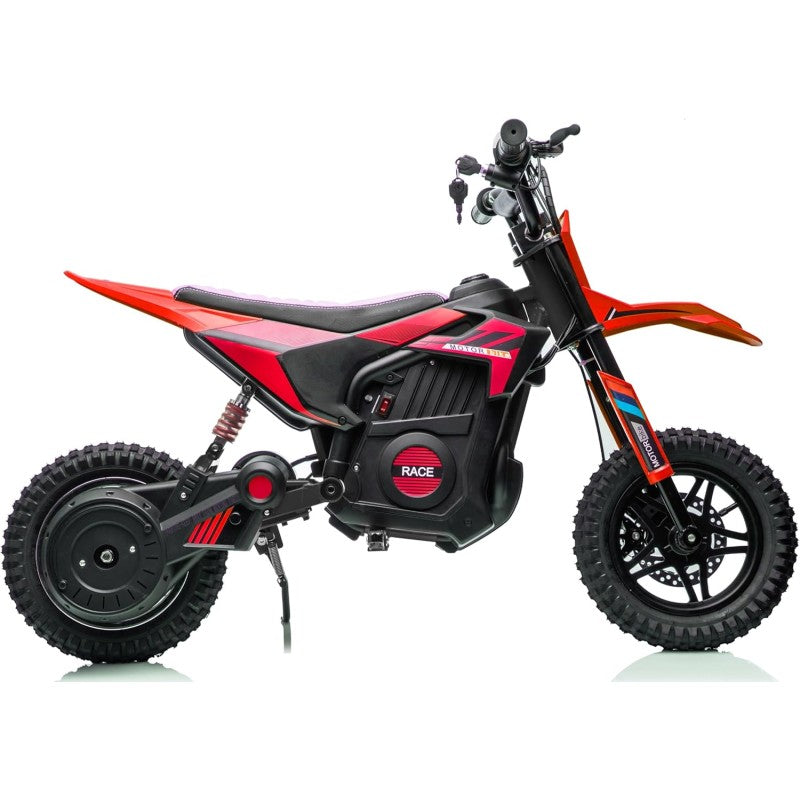 Moto Elettrica per Bambini Thunder Cross 24V 250W sedile in pelle accensione chiave acceleratore a manopola portata max 63kg – Variante Rosso
