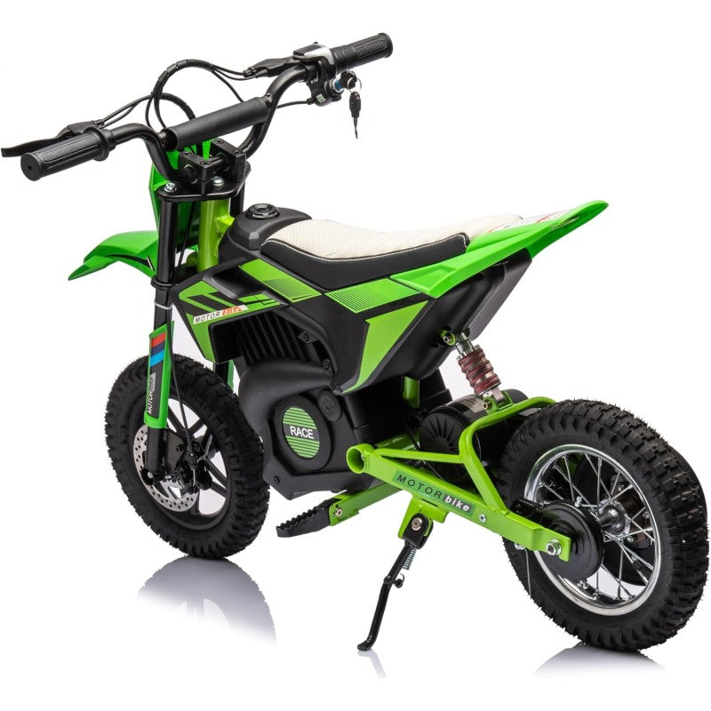 Moto Elettrica per Bambini Thunder Cross 24V 250W sedile in pelle accensione chiave acceleratore a manopola portata max 63kg – Variante Verde