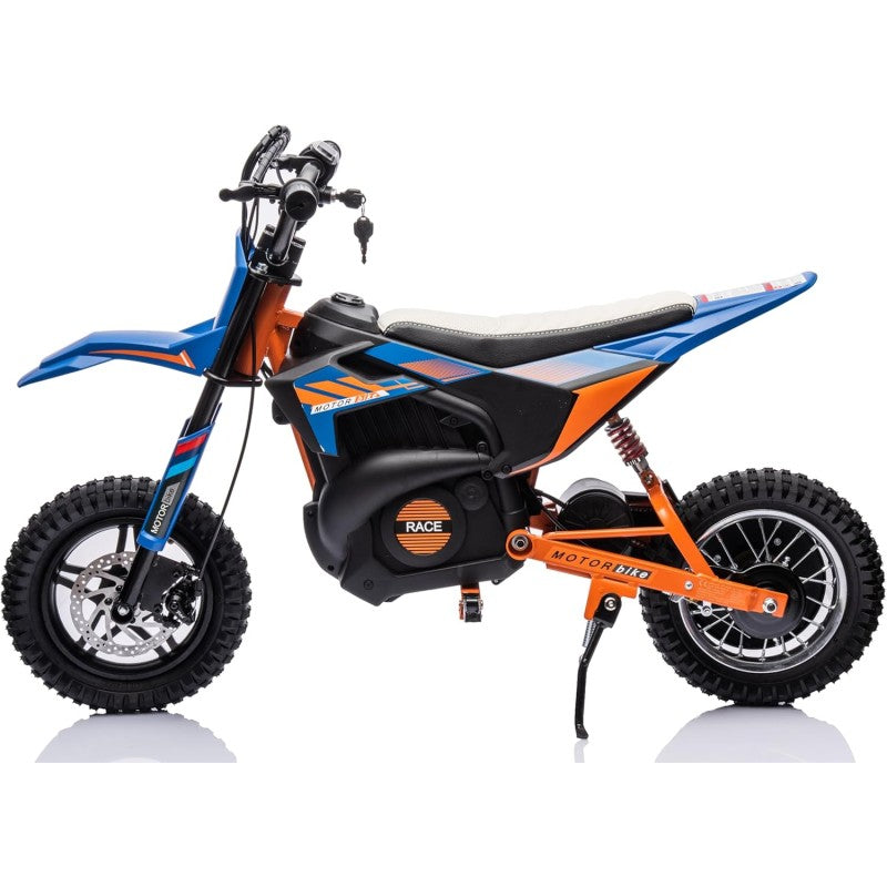 Moto Elettrica per Bambini Thunder Cross 24V 250W sedile in pelle accensione chiave acceleratore a manopola portata max 63kg – Variante Blu