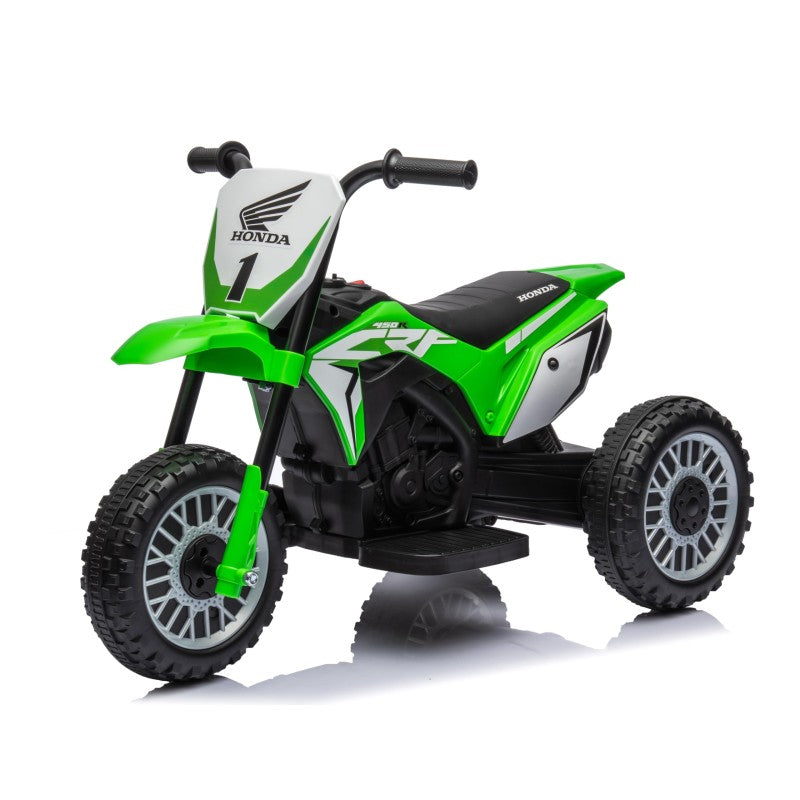 Moto Elettrica per bambini Trimoto Mini Cross Honda CRF450L - Mini Moto Triciclo 6 Volt con 3 Ruote e Suoni integrati – Variante Verde