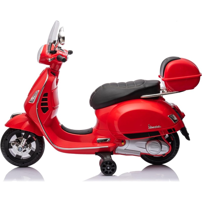 Moto Elettrica Scooter Per Bambini VESPA GTS SUPER 12V con Bauletto MP3 Luci a Led Sedile in Pelle Full Optional – Variante Rosso