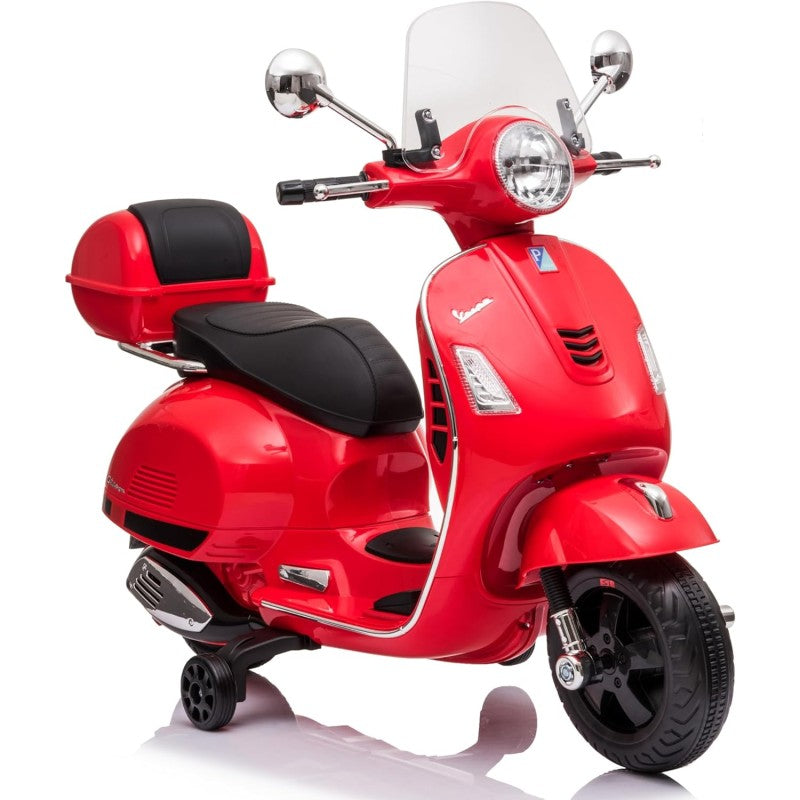 Moto Elettrica Scooter Per Bambini VESPA GTS SUPER 12V con Bauletto MP3 Luci a Led Sedile in Pelle Full Optional – Variante Rosso