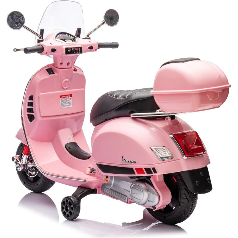 Moto Elettrica Scooter Per Bambini VESPA GTS SUPER 12V con Bauletto MP3 Luci a Led Sedile in Pelle Full Optional – Variante Rosa