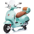 Moto Elettrica Scooter Per Bambini VESPA GTS SUPER 12V con Bauletto MP3 Luci a Led Sedile in Pelle Full Optional – Variante Verde Tiffany