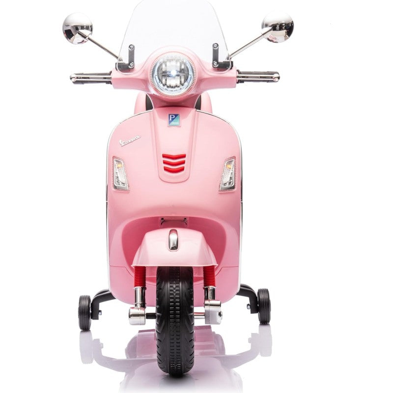 Moto Elettrica Scooter Per Bambini VESPA GTS SUPER 12V con Bauletto MP3 Luci a Led Sedile in Pelle Full Optional – Variante Rosa