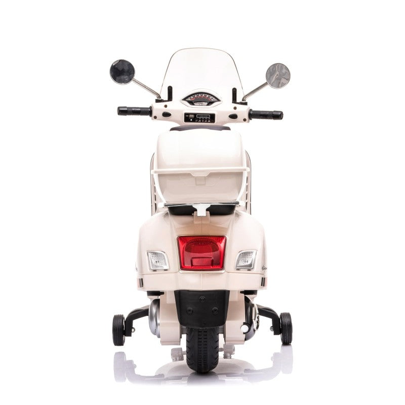 Moto Elettrica Scooter Per Bambini VESPA GTS SUPER 12V con Bauletto MP3 Luci a Led Sedile in Pelle Full Optional – Variante Bianco