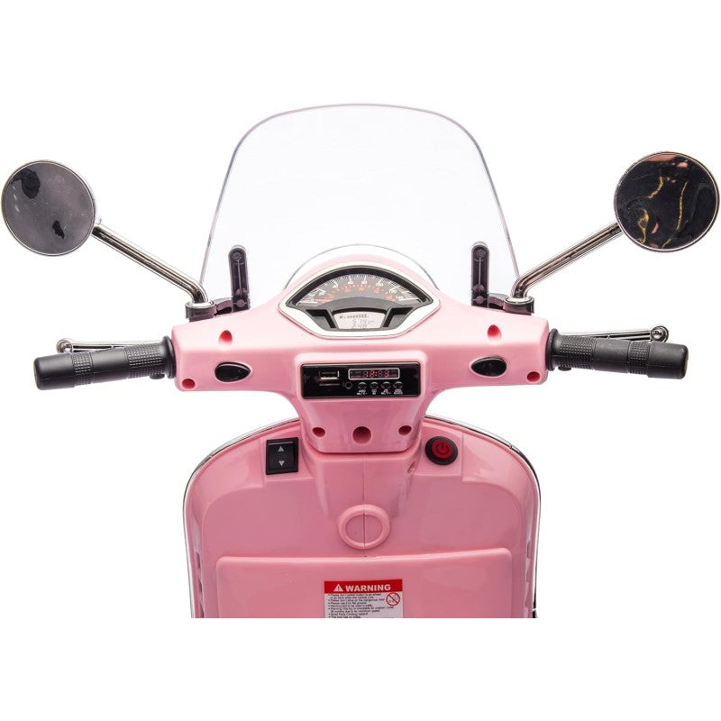 Moto Elettrica Scooter Per Bambini VESPA GTS SUPER 12V con Bauletto MP3 Luci a Led Sedile in Pelle Full Optional – Variante Rosa