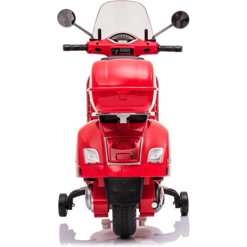 Moto Elettrica Scooter Per Bambini VESPA GTS SUPER 12V con Bauletto MP3 Luci a Led Sedile in Pelle Full Optional – Variante Rosso