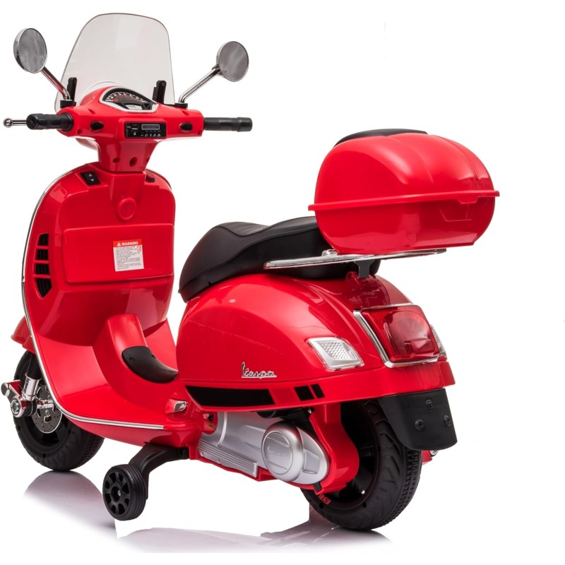 Moto Elettrica Scooter Per Bambini VESPA GTS SUPER 12V con Bauletto MP3 Luci a Led Sedile in Pelle Full Optional – Variante Rosso
