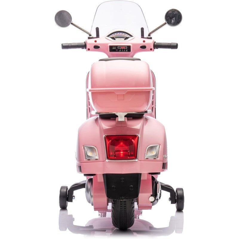 Moto Elettrica Scooter Per Bambini VESPA GTS SUPER 12V con Bauletto MP3 Luci a Led Sedile in Pelle Full Optional – Variante Rosa