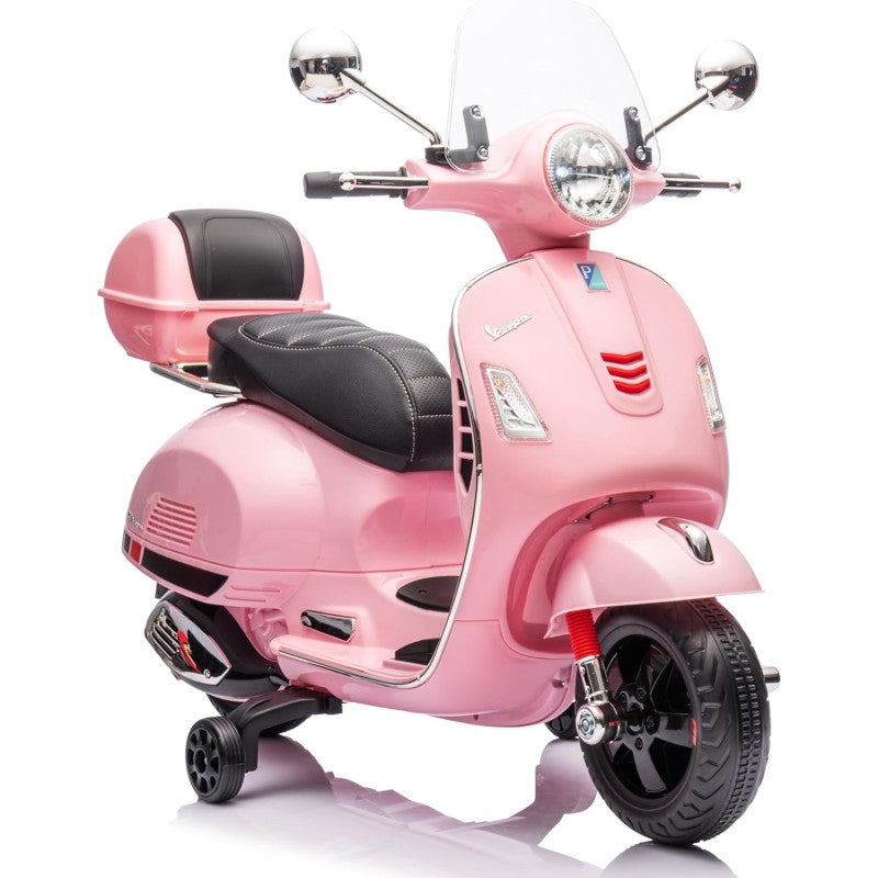 Moto Elettrica Scooter Per Bambini VESPA GTS SUPER 12V con Bauletto MP3 Luci a Led Sedile in Pelle Full Optional – Variante Rosa