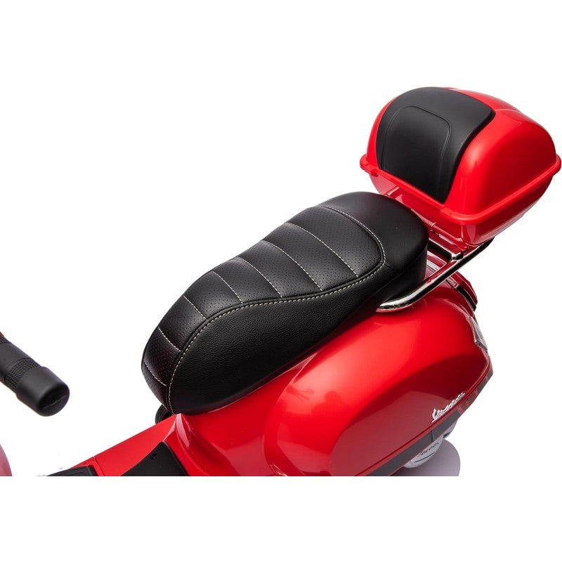 Moto Elettrica Scooter Per Bambini VESPA GTS SUPER 12V con Bauletto MP3 Luci a Led Sedile in Pelle Full Optional – Variante Rosso