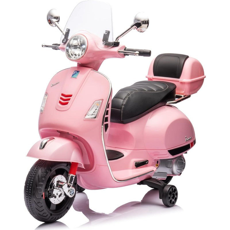 Moto Elettrica Scooter Per Bambini VESPA GTS SUPER 12V con Bauletto MP3 Luci a Led Sedile in Pelle Full Optional - Rosa