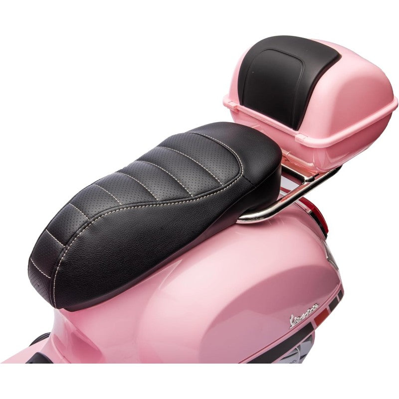 Moto Elettrica Scooter Per Bambini VESPA GTS SUPER 12V con Bauletto MP3 Luci a Led Sedile in Pelle Full Optional – Variante Rosa