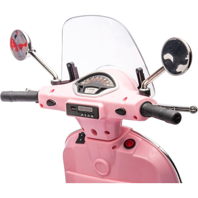 Moto Elettrica Scooter Per Bambini VESPA GTS SUPER 12V con Bauletto MP3 Luci a Led Sedile in Pelle Full Optional – Variante Rosa