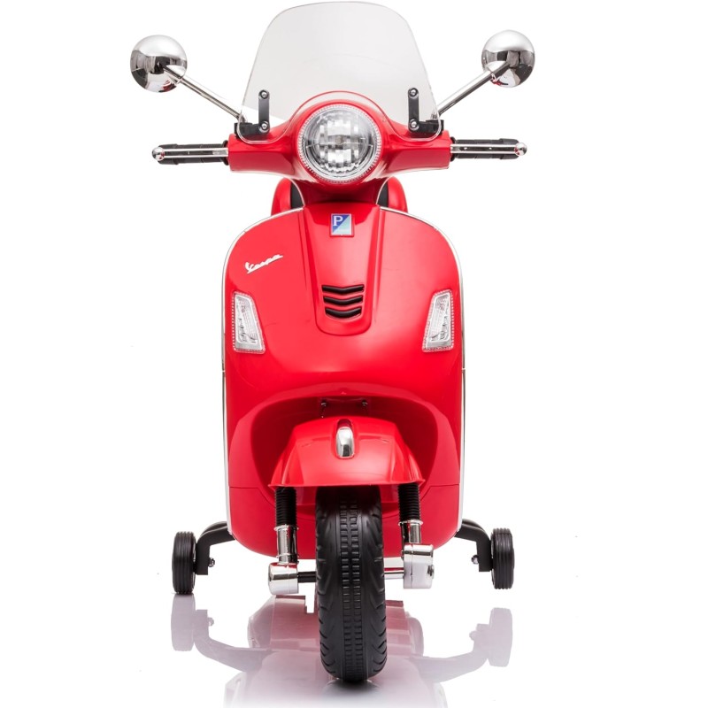 Moto Elettrica Scooter Per Bambini VESPA GTS SUPER 12V con Bauletto MP3 Luci a Led Sedile in Pelle Full Optional – Variante Rosso