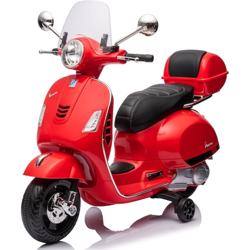 Moto Elettrica Scooter Per Bambini VESPA GTS SUPER 12V con Bauletto MP3 Luci a Led Sedile in Pelle Full Optional