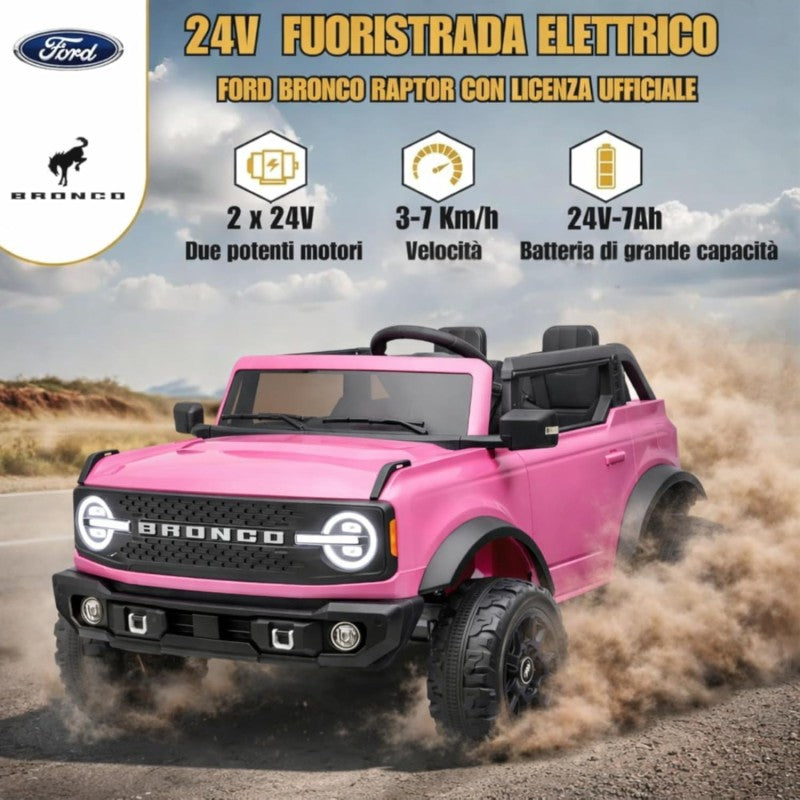NUOVA Ford Bronco 24V Maxi Suv Fuoristrada 2 Posti Auto Macchina Elettrica per Bambini con Telecomando 0995 – Variante Rosa