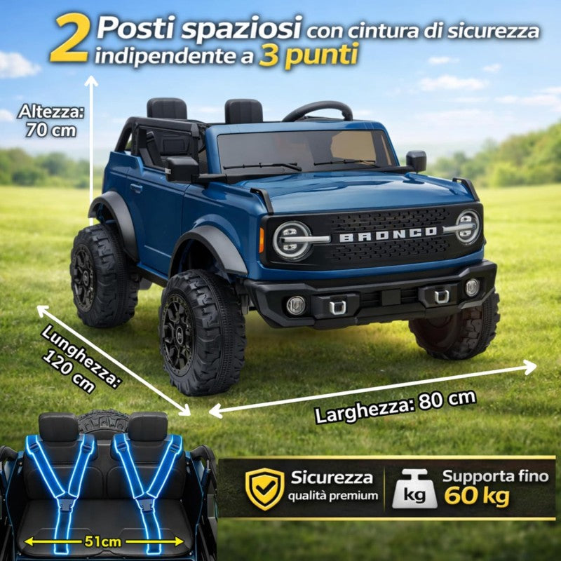 NUOVA Ford Bronco 24V Maxi Suv Fuoristrada 2 Posti Auto Macchina Elettrica per Bambini con Telecomando 0995 – Variante Blu