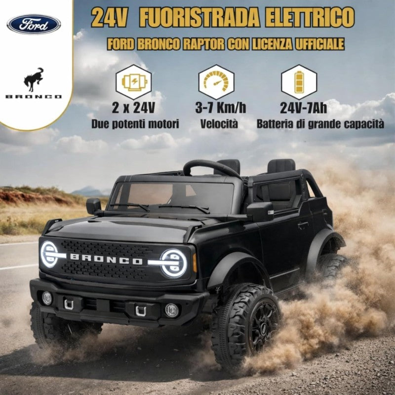 NUOVA Ford Bronco 24V Maxi Suv Fuoristrada 2 Posti Auto Macchina Elettrica per Bambini con Telecomando 0995 – Variante Nero