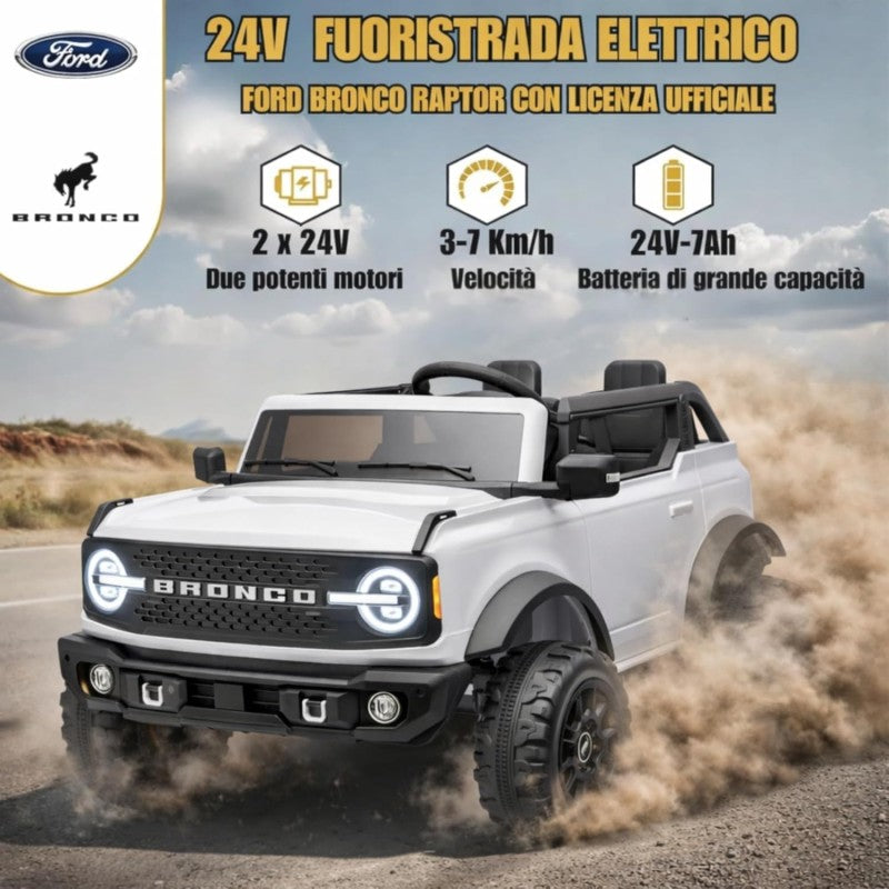 NUOVA Ford Bronco 24V Maxi Suv Fuoristrada 2 Posti Auto Macchina Elettrica per Bambini con Telecomando 0995 – Variante Bianco