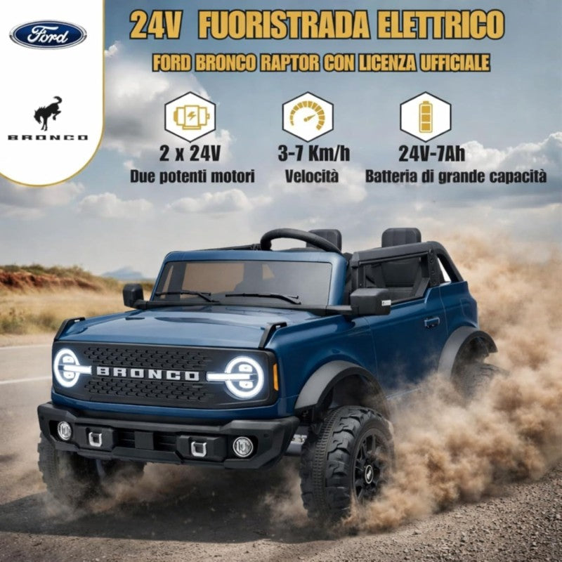 NUOVA Ford Bronco 24V Maxi Suv Fuoristrada 2 Posti Auto Macchina Elettrica per Bambini con Telecomando 0995 – Variante Blu