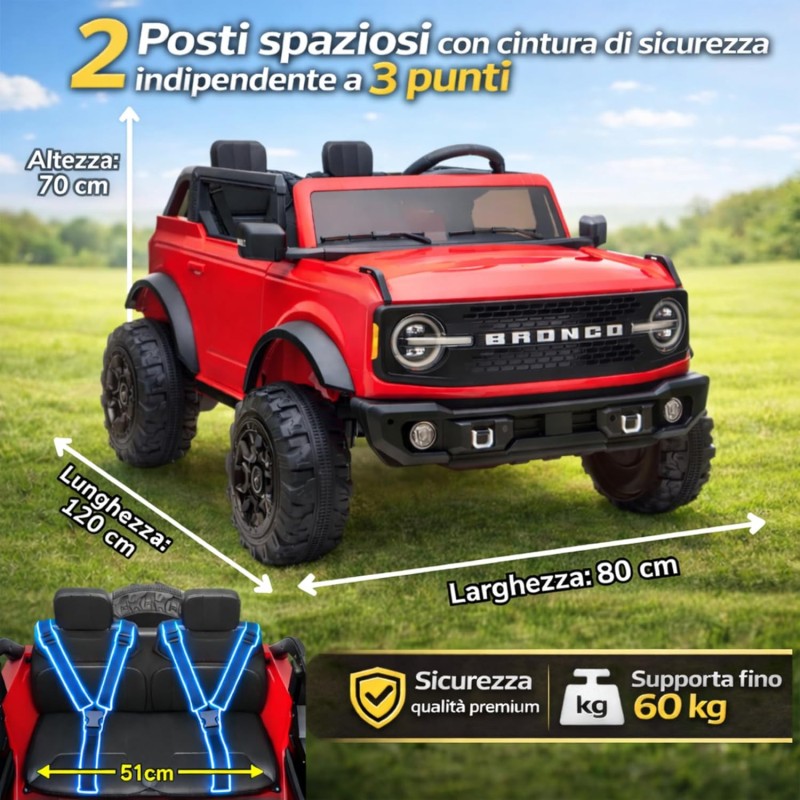NUOVA Ford Bronco 24V Maxi Suv Fuoristrada 2 Posti Auto Macchina Elettrica per Bambini con Telecomando 0995 – Variante Rosso
