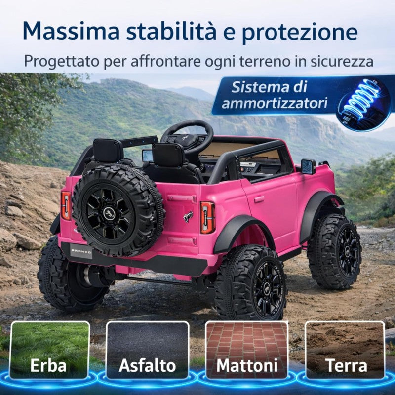 NUOVA Ford Bronco 24V Maxi Suv Fuoristrada 2 Posti Auto Macchina Elettrica per Bambini con Telecomando 0995 – Variante Rosa