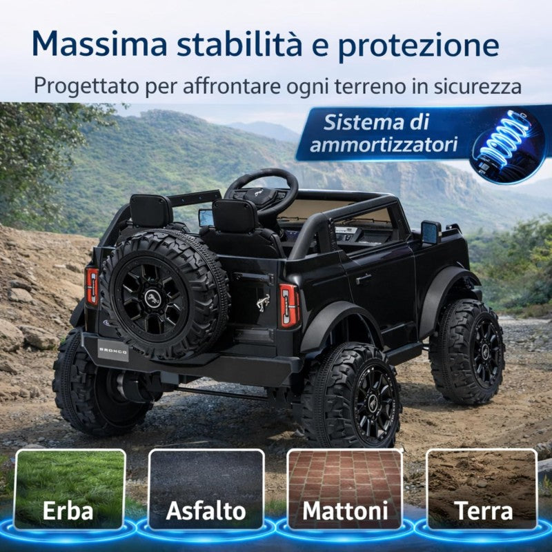 NUOVA Ford Bronco 24V Maxi Suv Fuoristrada 2 Posti Auto Macchina Elettrica per Bambini con Telecomando 0995 – Variante Nero
