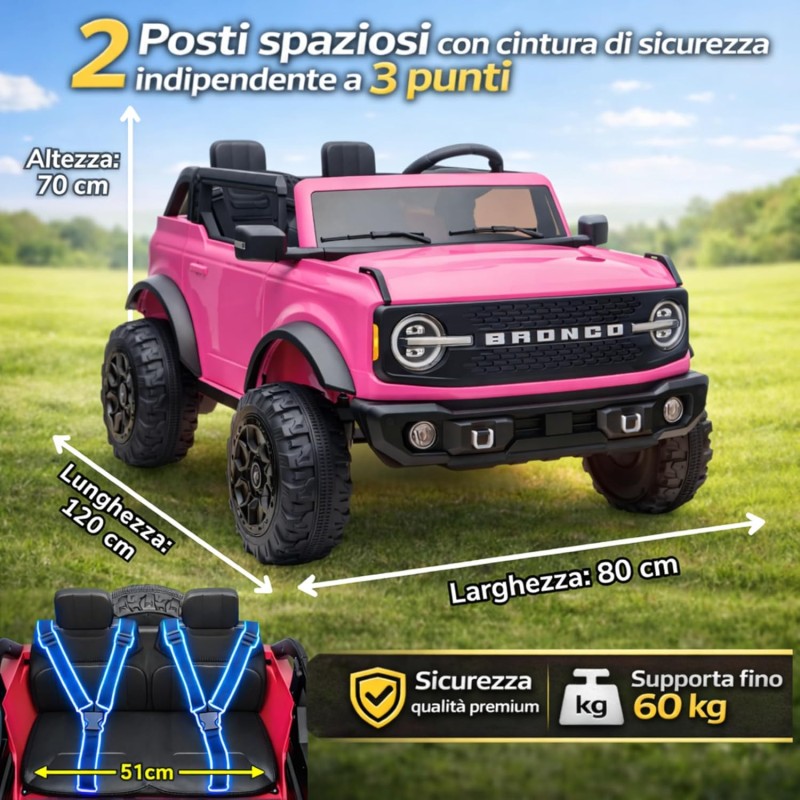 NUOVA Ford Bronco 24V Maxi Suv Fuoristrada 2 Posti Auto Macchina Elettrica per Bambini con Telecomando 0995 – Variante Rosa