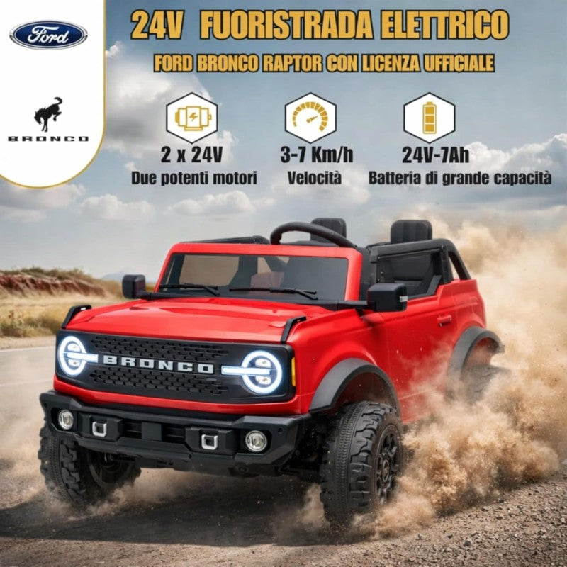 NUOVA Ford Bronco 24V Maxi Suv Fuoristrada 2 Posti Auto Macchina Elettrica per Bambini con Telecomando 0995 – Variante Rosso
