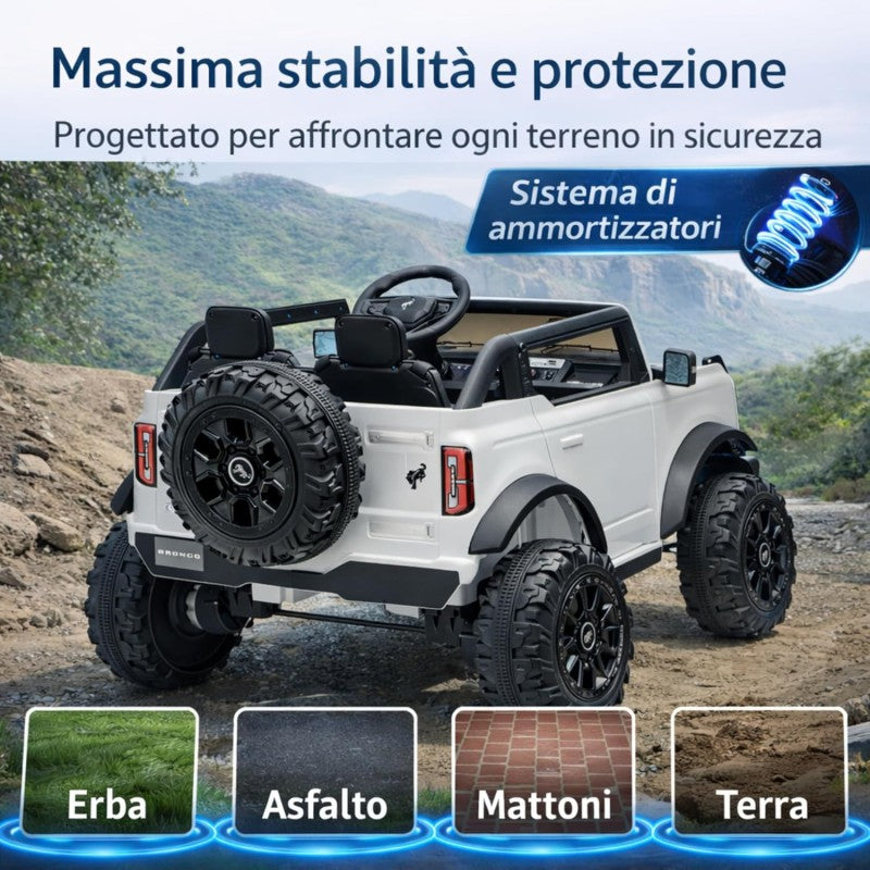 NUOVA Ford Bronco 24V Maxi Suv Fuoristrada 2 Posti Auto Macchina Elettrica per Bambini con Telecomando 0995 – Variante Bianco