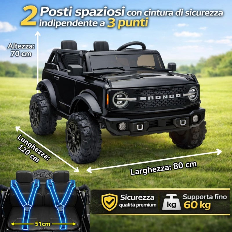 NUOVA Ford Bronco 24V Maxi Suv Fuoristrada 2 Posti Auto Macchina Elettrica per Bambini con Telecomando 0995 – Variante Nero
