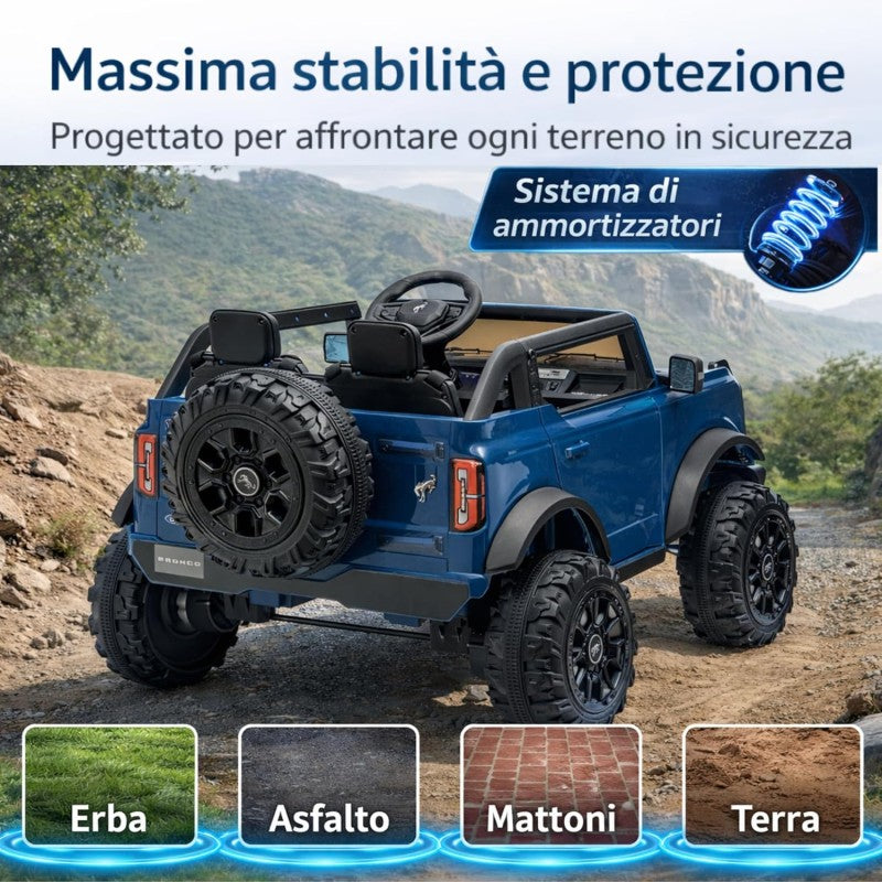 NUOVA Ford Bronco 24V Maxi Suv Fuoristrada 2 Posti Auto Macchina Elettrica per Bambini con Telecomando 0995 – Variante Blu