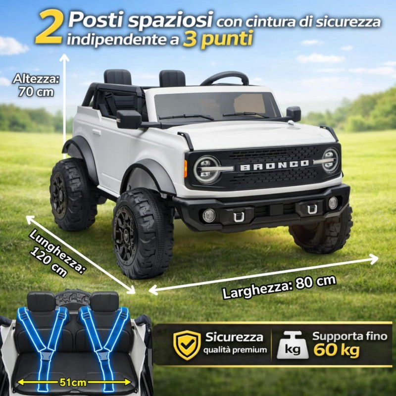 NUOVA Ford Bronco 24V Maxi Suv Fuoristrada 2 Posti Auto Macchina Elettrica per Bambini con Telecomando 0995 – Variante Bianco