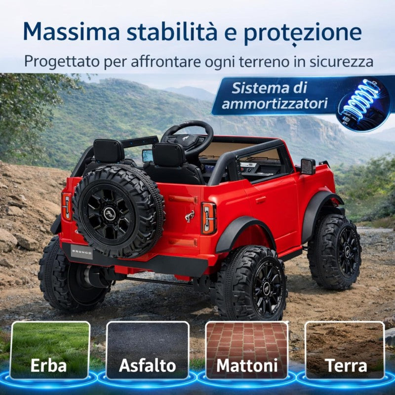 NUOVA Ford Bronco 24V Maxi Suv Fuoristrada 2 Posti Auto Macchina Elettrica per Bambini con Telecomando 0995 – Variante Rosso