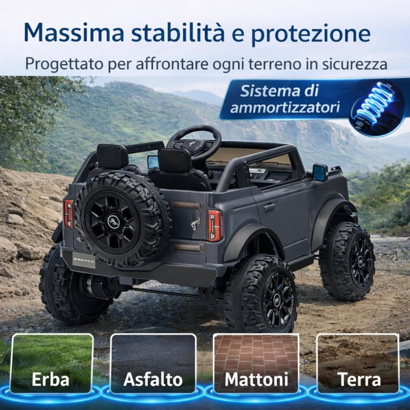 NUOVA Ford Bronco 24V Maxi Suv Fuoristrada 2 Posti Auto Macchina Elettrica per Bambini con Telecomando 0995 – Variante Grigio