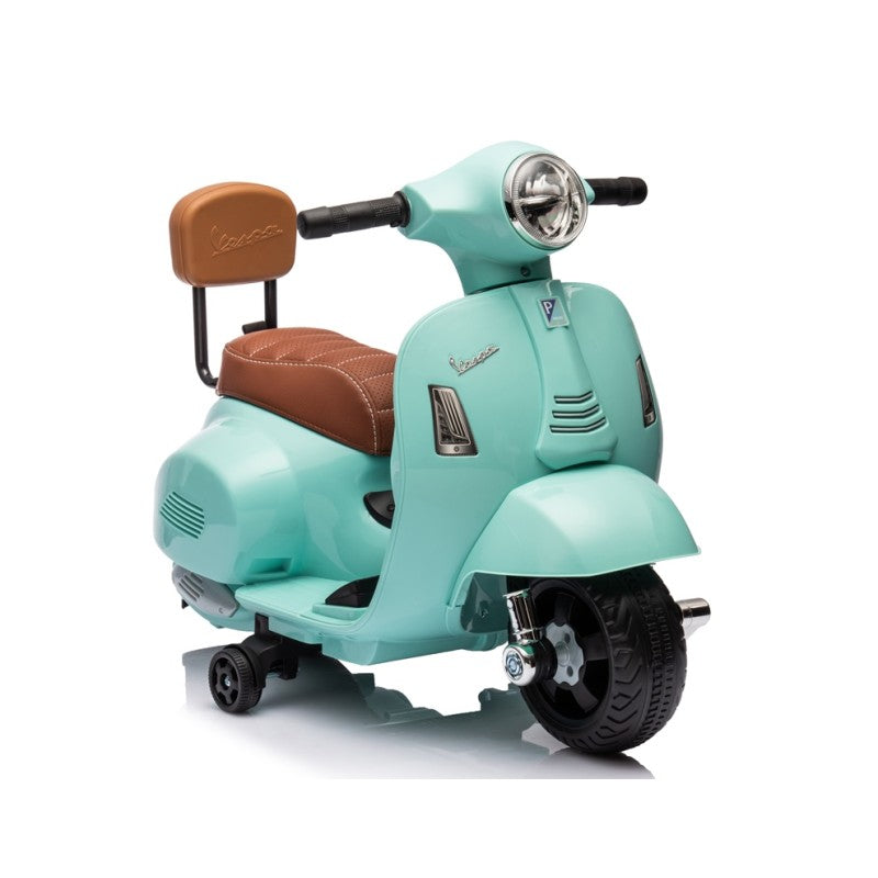 Piaggio Mini Vespa GTS Elettrica per Bambini con Sedile in Pelle Batteria 6Volt – Variante Verde Tiffany