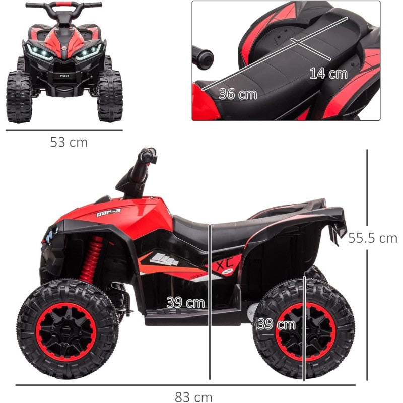 Quad Elettrico per Bambini 12V ATV - Quad per Bambini con Telecomando Doppio Motore Ammortizzatori Full Optional – Variante Rosso