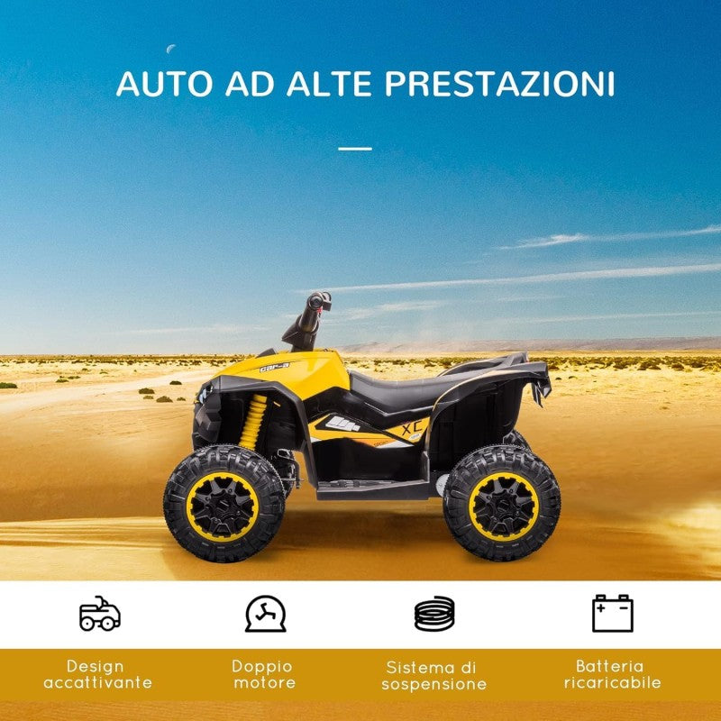 Quad Elettrico per Bambini 12V ATV - Quad per Bambini con Telecomando Doppio Motore Ammortizzatori Full Optional – Variante Giallo