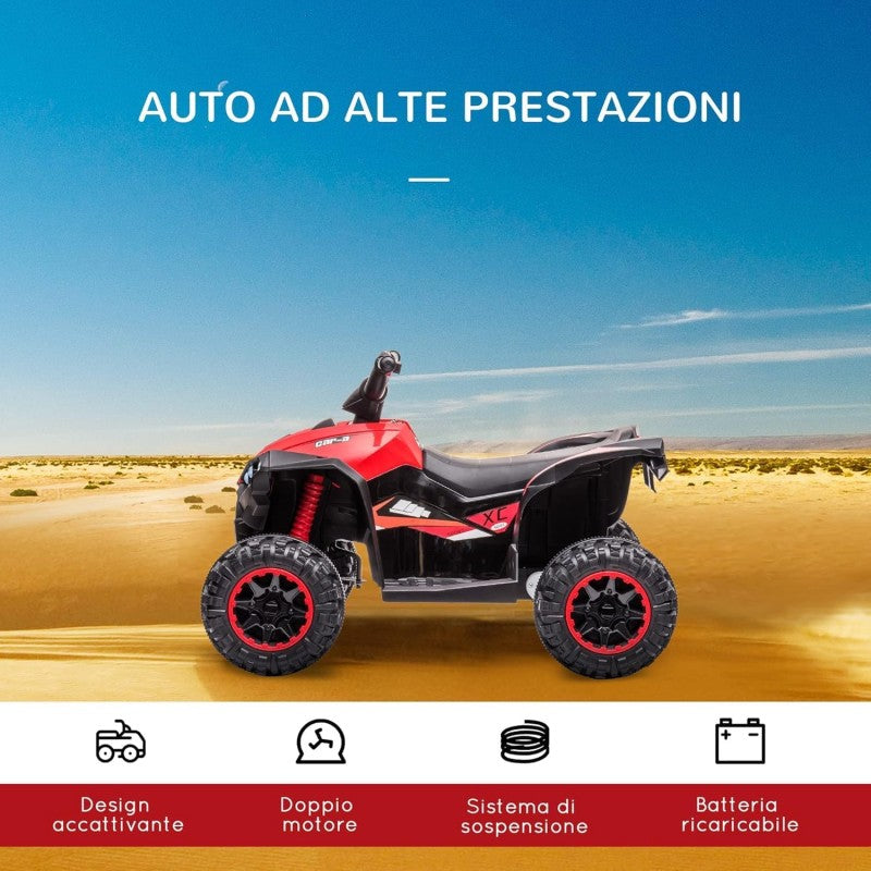 Quad Elettrico per Bambini 12V ATV - Quad per Bambini con Telecomando Doppio Motore Ammortizzatori Full Optional – Variante Rosso