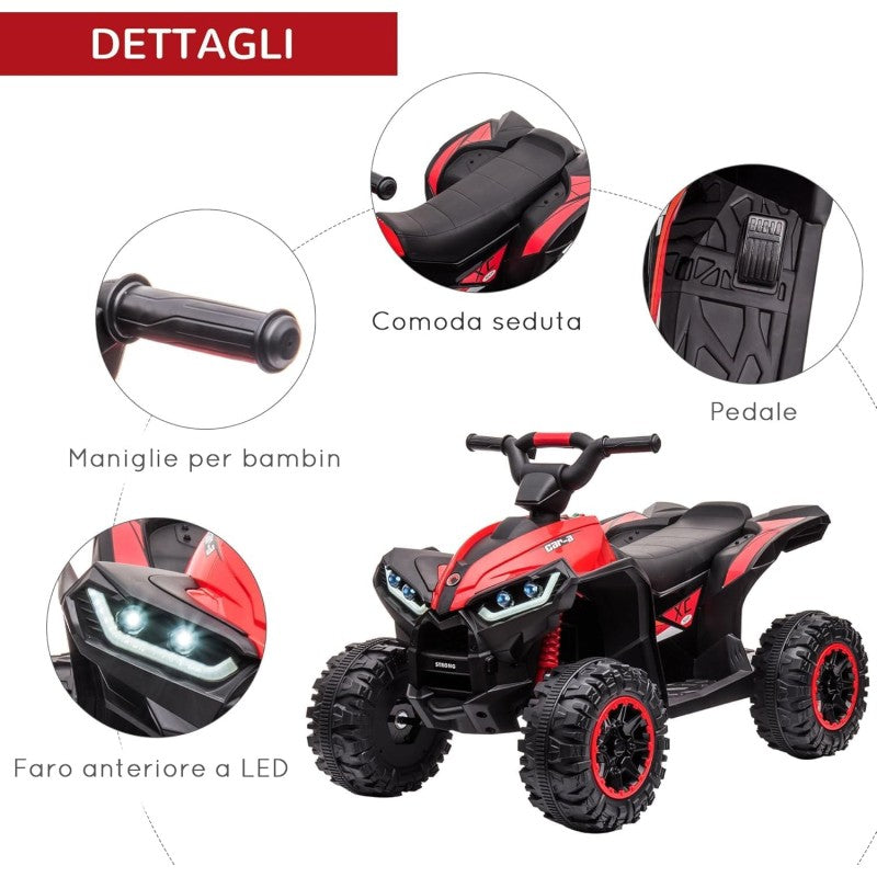 Quad Elettrico per Bambini 12V ATV - Quad per Bambini con Telecomando Doppio Motore Ammortizzatori Full Optional – Variante Rosso