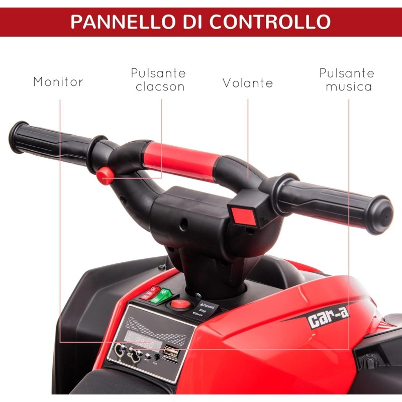 Quad Elettrico per Bambini 12V ATV - Quad per Bambini con Telecomando Doppio Motore Ammortizzatori Full Optional – Variante Rosso