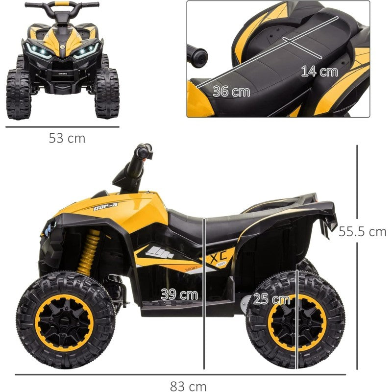 Quad Elettrico per Bambini 12V ATV - Quad per Bambini con Telecomando Doppio Motore Ammortizzatori Full Optional – Variante Giallo