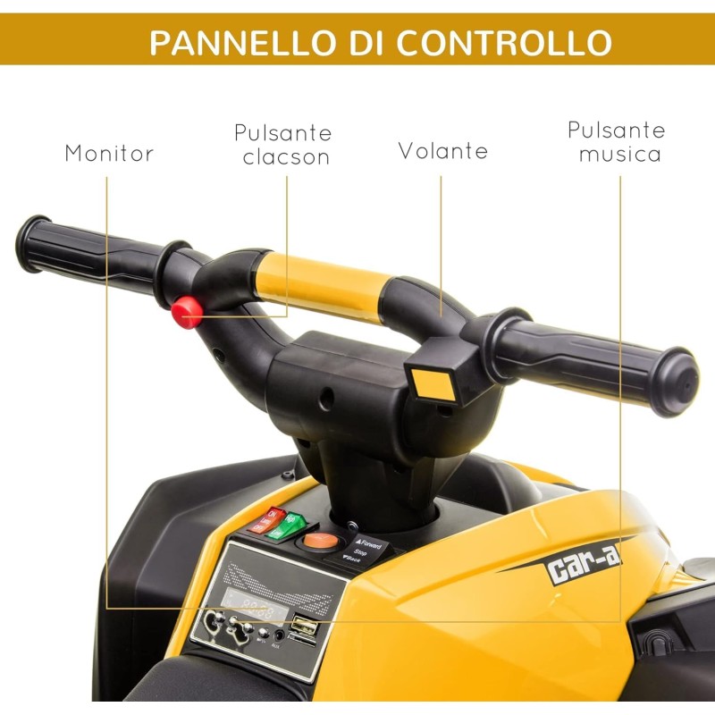 Quad Elettrico per Bambini 12V ATV - Quad per Bambini con Telecomando Doppio Motore Ammortizzatori Full Optional – Variante Giallo