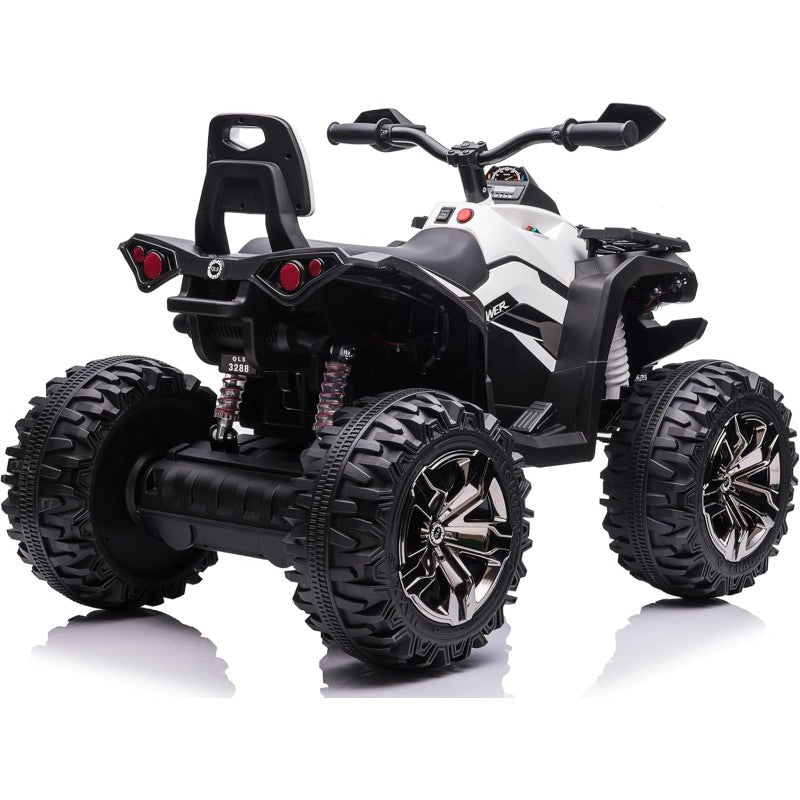 Quad Jungle ATV Elettrico 12V per Bambini con Ammortizzatori Reali Batteria Potenziata Schienale Ruote Grandi – Variante Bianco