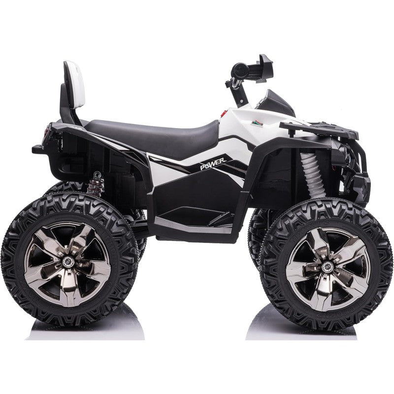 Quad Jungle ATV Elettrico 12V per Bambini con Ammortizzatori Reali Batteria Potenziata Schienale Ruote Grandi – Variante Bianco