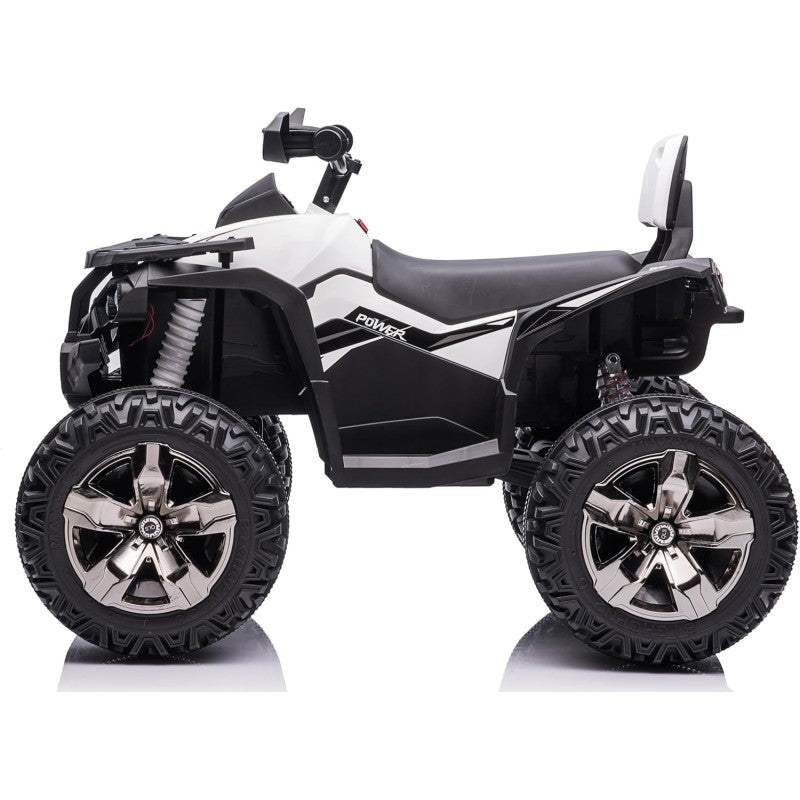 Quad Jungle ATV Elettrico 12V per Bambini con Ammortizzatori Reali Batteria Potenziata Schienale Ruote Grandi – Variante Bianco