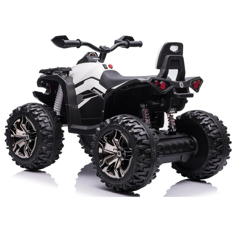 Quad Jungle ATV Elettrico 12V per Bambini con Ammortizzatori Reali Batteria Potenziata Schienale Ruote Grandi – Variante Bianco