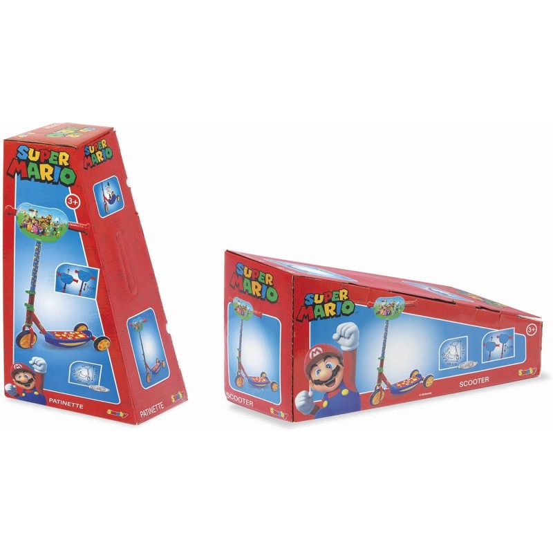 Smoby 7600750907 Monopattino a tre ruote di Super Mario in metallo regolabile portata max 20Kg ruote silenziose